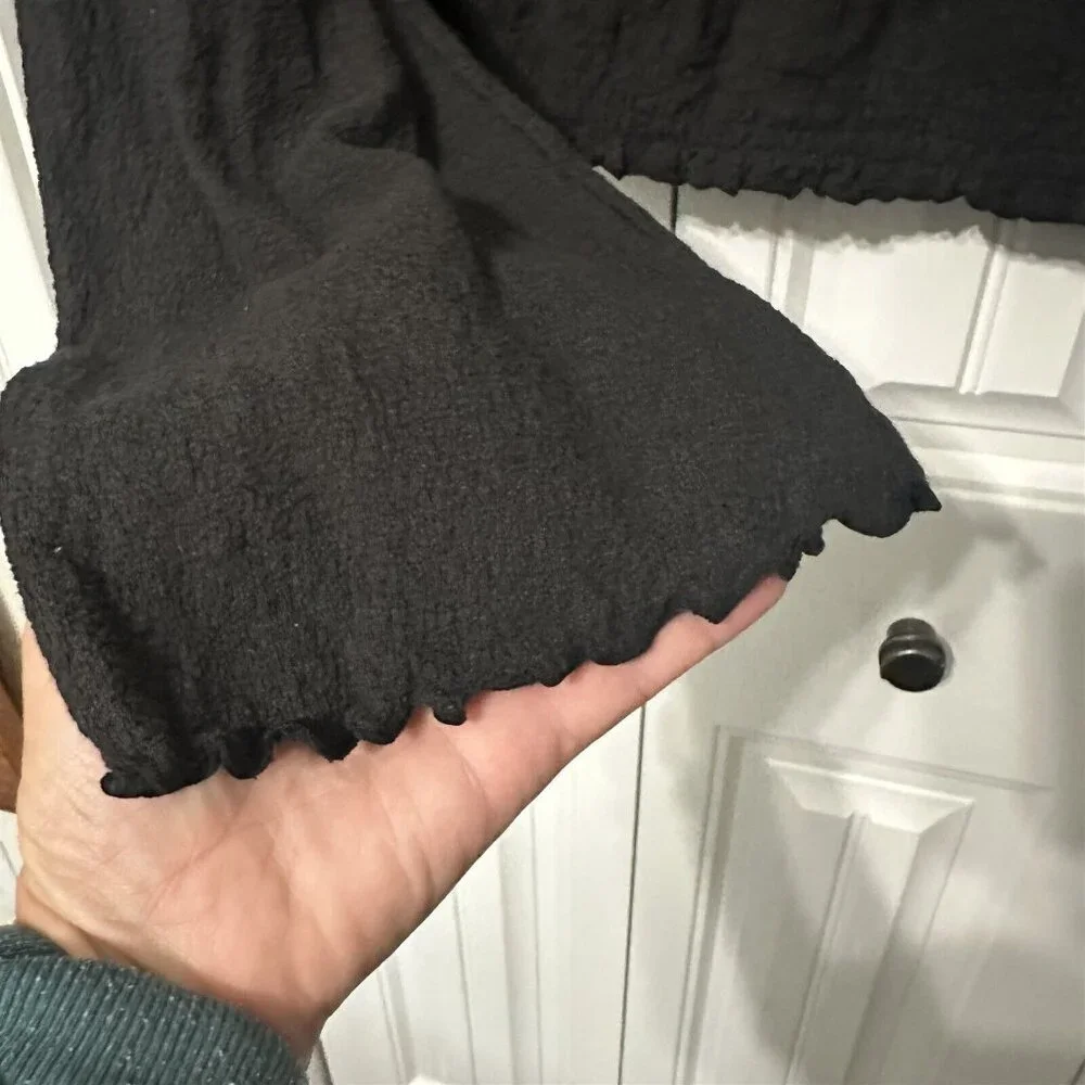 Madewell Blouson Top Black Large Long Sleeve Ruffle Edge Nubby Bell Sleeve